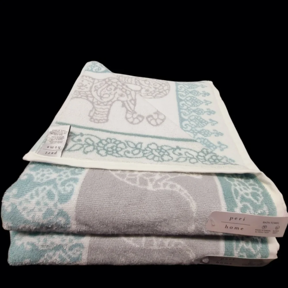 4pc Peri Home Lucky Elephant Bath & Hand Towel Set 100% Cotton New